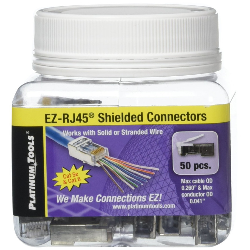 Platinum Tools 202020J EZ-RJ45® Shielded Cat5e/6 w/Internal Ground 50pc