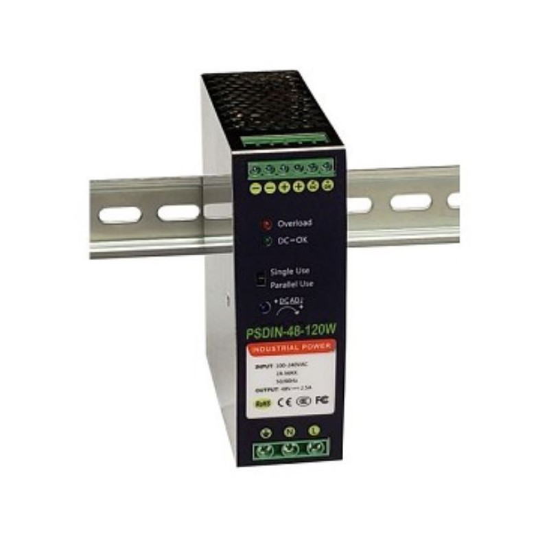 Tycon Power PSDIN-48-120W 48VDC 120W adjustable, DIN Rail Mounted Industrial 120/240VAC Power Supply. -40 to +70C